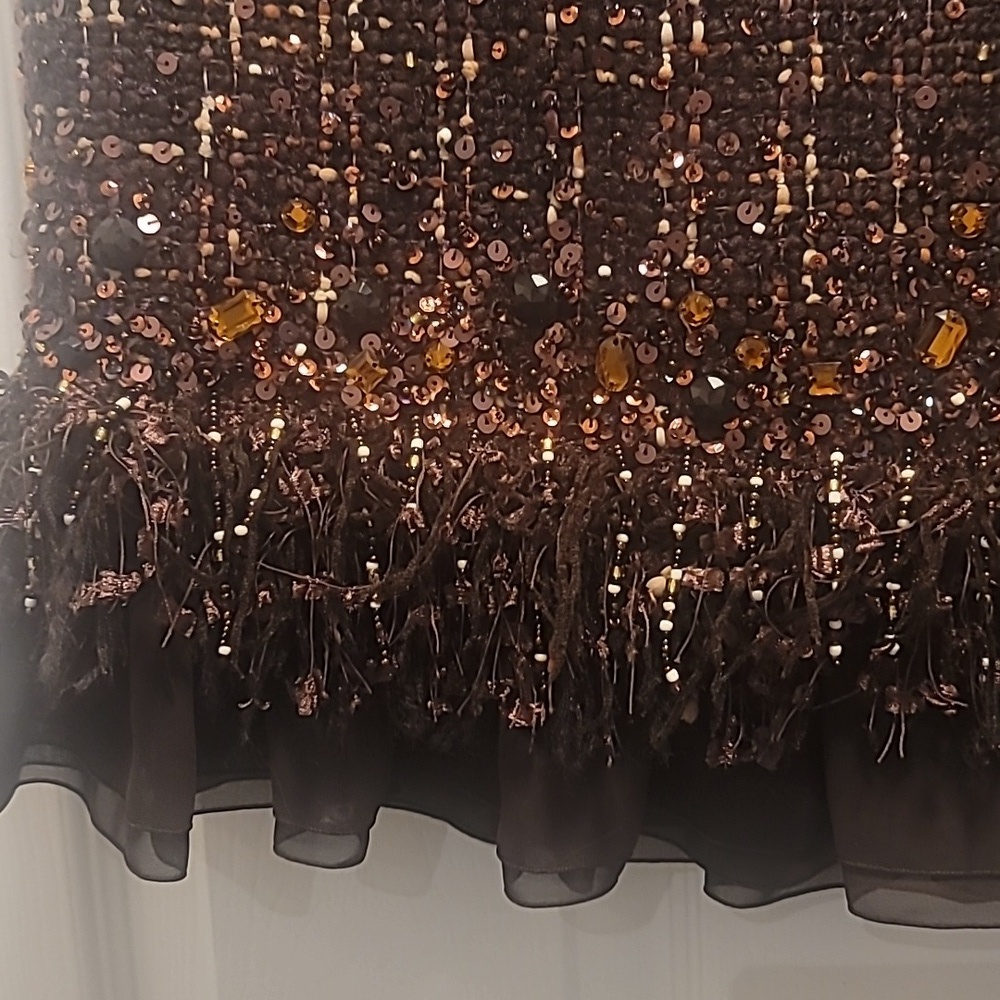 Lafayette 148 New York Tweed Wool Blend Brown Skirt With Embellished Hem Sz 2 - Picture 5 of 9